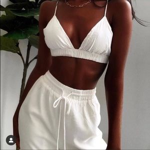 437 Swimwear Haven Tie Strap Triangle Bralette Crop Top White Size Medium